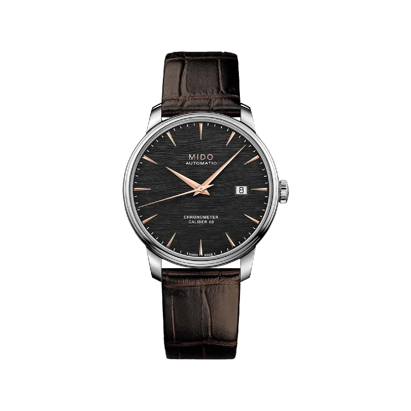 watches for women with ceramic bands for modern design-Mido Baroncelli Chronometer Silicon Gent - Stainless Steel - Brown Leather Strap