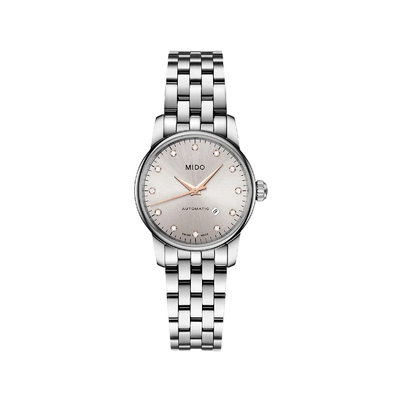 digital sport watches with lap timer and speedometer-Mido Baroncelli Diamonds - Stainless Steel - Stainless Steel Strap - 29mm