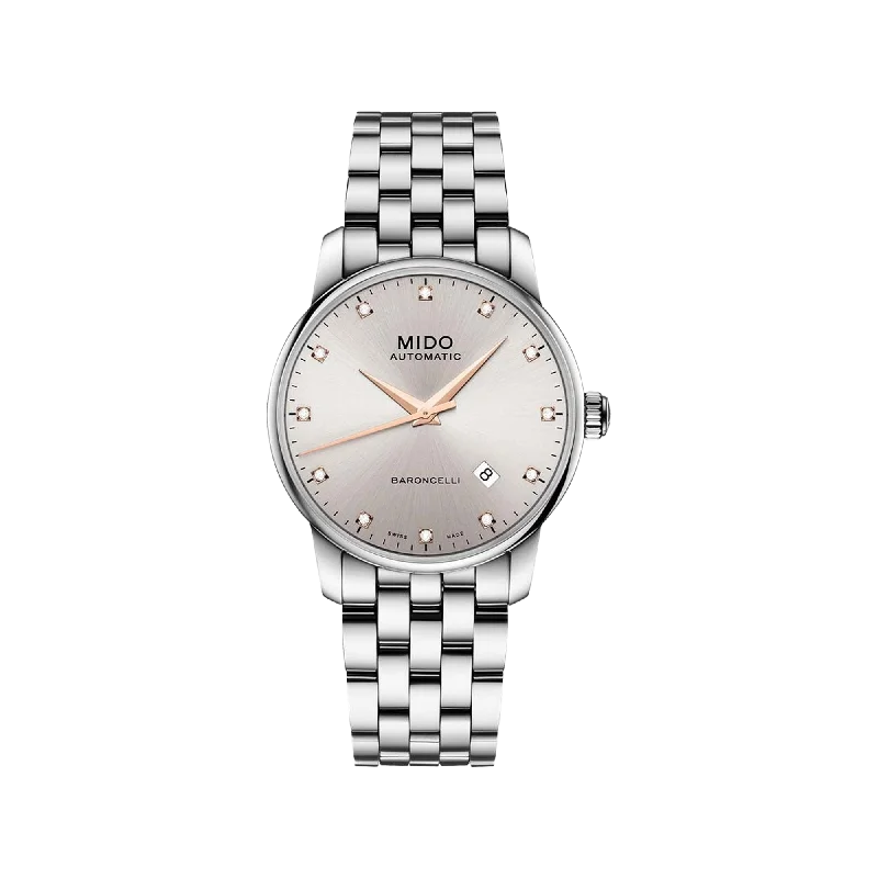 hybrid smartwatches with fitness features and fashion-forward designs-Mido Baroncelli Diamonds - Stainless Steel - Stainless Steel Strap - 38mm