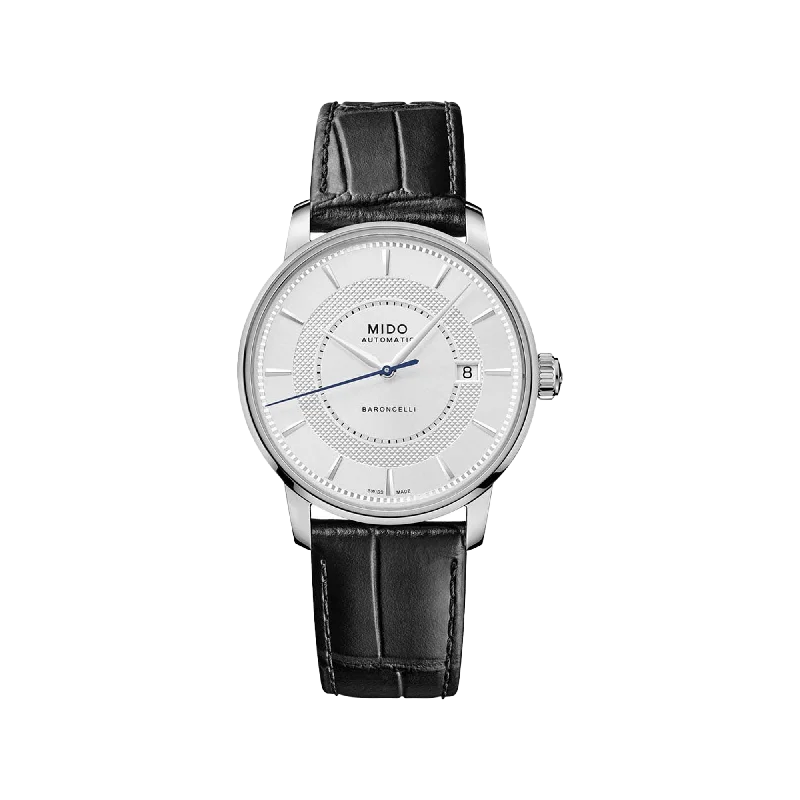 best fitness trackers with step count and sleep analysis-Mido Baroncelli Signature - Stainless Steel - Black Leather Strap