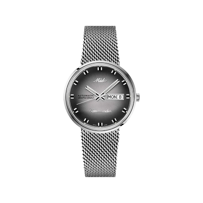 hybrid fitness trackers with customizable features for personalization-Mido Commander Shade - Stainless Steel - Milanese Mesh in Stainless Steel Bracelet