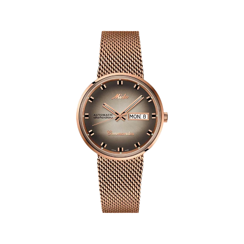 waterproof smartwatches with fitness apps for runners and swimmers-Mido Commander Shade - Stainless Steel with Rose Gold PVD - Milanese Mesh in Stainless Steel with Rose Gold PVD Coating Bracelet