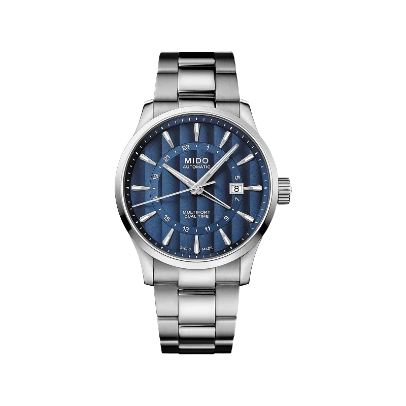 best watches for business professionals with sleek designs-Mido Multifort Dual Time - Stainless Steel - Stainless Steel Strap