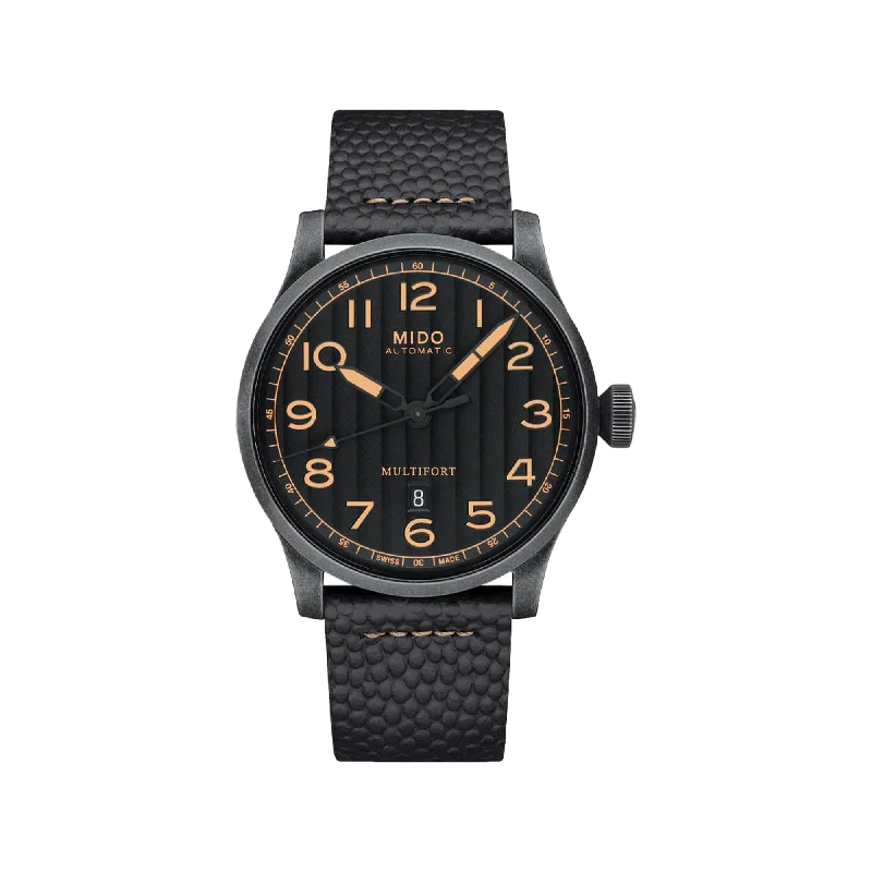 smartwatches for seniors with large screens and clear fonts-Mido Multifort Escape Horween Special Edition - Stainless Steel with Aged and Sandblasted PVD - Interchangeable Brown and Black Horween™ Leather Strap