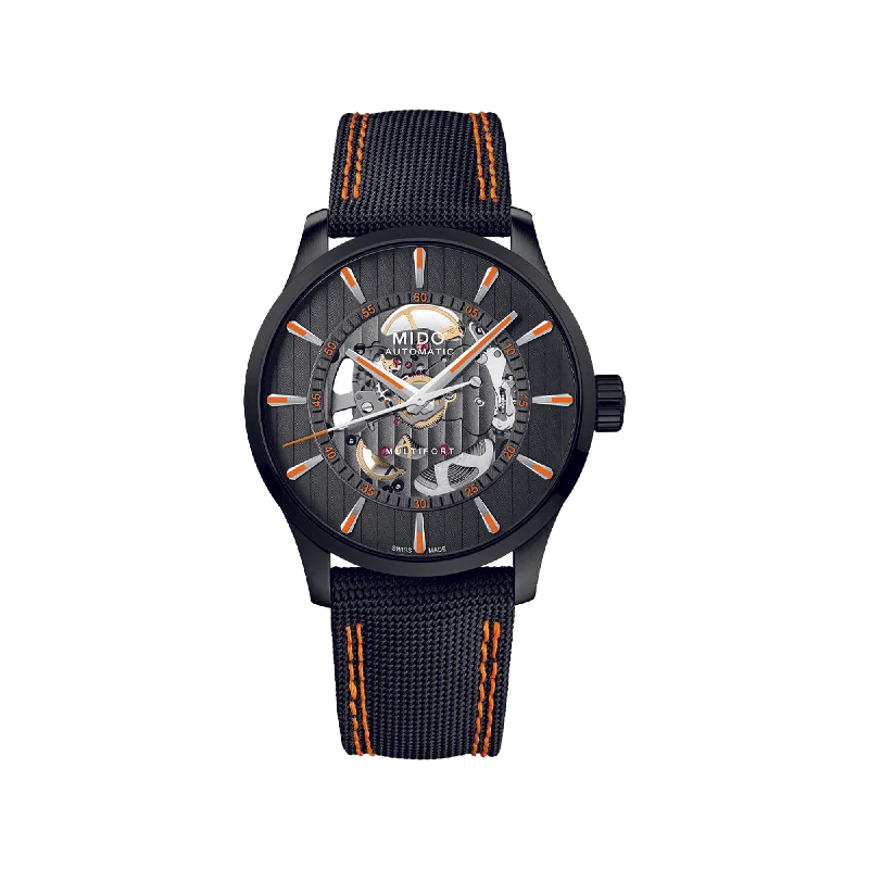 durable outdoor watches with altimeter and barometer-Mido Multifort Skeleton Vertigo