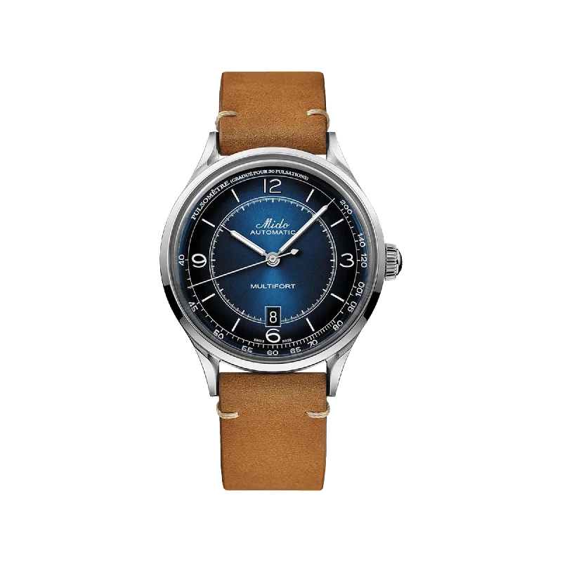 best hybrid watches for active users with fashion appeal-Mido Multifort Patrimony - Stainless Steel - Brown Patina Leather Strap