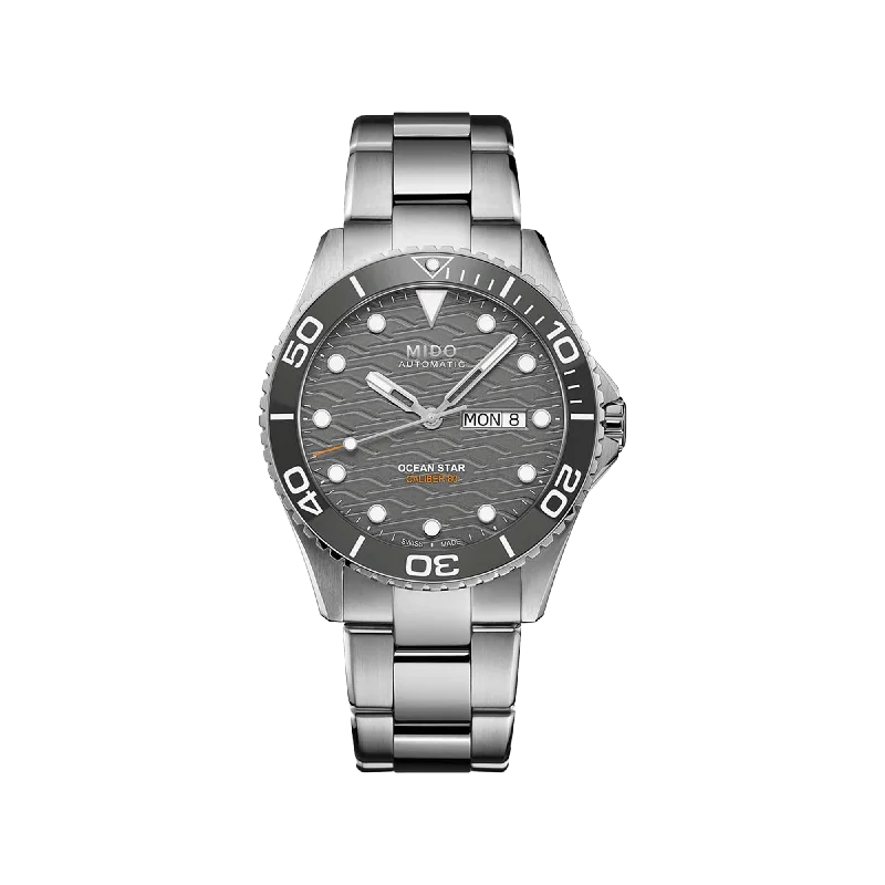 smartwatch with sleep tracker and heart rate monitor for wellness-Mido Ocean Star 200C - Stainless Steel and Ceramic Bezel - Stainless Steel Bracelet