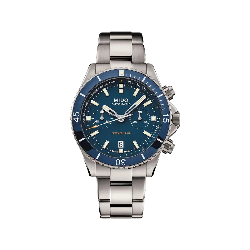 watches with digital displays for easy access to information-Mido Ocean Star Chronograph - Titanium - Titanium Bracelet