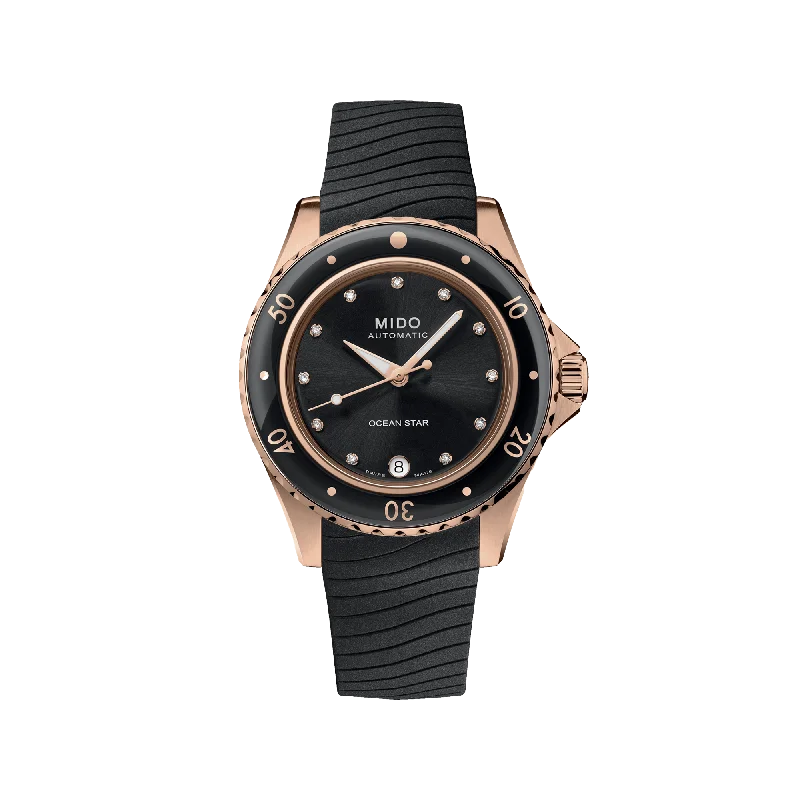 watches for women with multifunctional features for everyday use-Mido Ocean Star Tribute Lady 36.5mm Black Dial Gold PVD