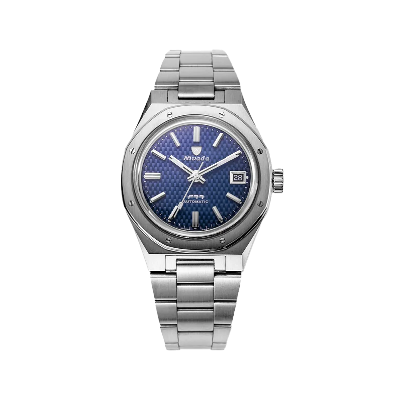 solar-powered watches for men with classic and eco-friendly designs-Nivada Grenchen F77 Blue With Date