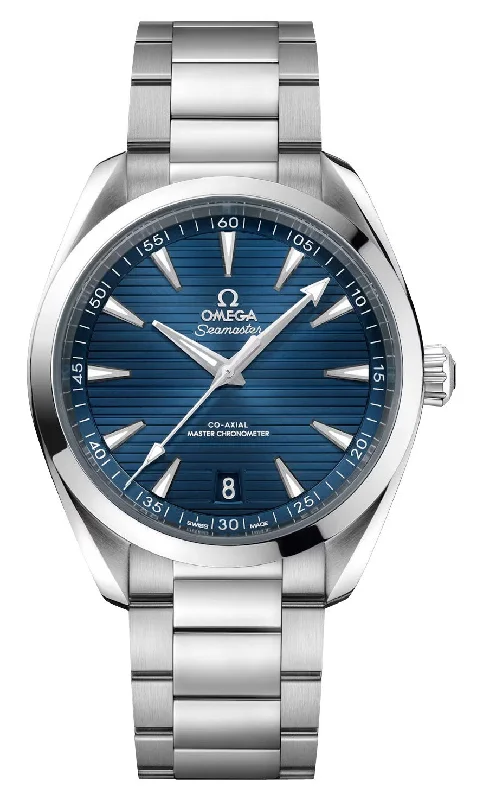 smartwatches for men with sleep and heart rate tracking-Omega Seamaster Aqua Terra Automatic Chronometer Stainless Steel Blue Dial Date Mens Watch 220.10.41.21.03.004