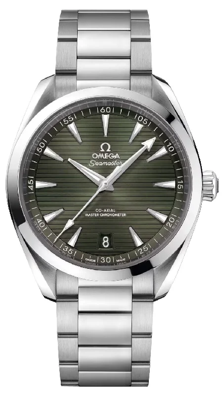 smartwatches with fall detection and emergency alerts-Omega Seamaster Aqua Terra Automatic Chronometer Stainless Steel Green Dial Date Mens Watch 220.10.41.21.10.001