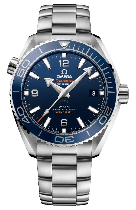 watches with digital and analog display for versatile style-Omega Seamaster Planet Ocean 600M Automatic Chronometer Stainless Steel Blue Dial Date Divers Mens Watch 215.30.44.21.03.001