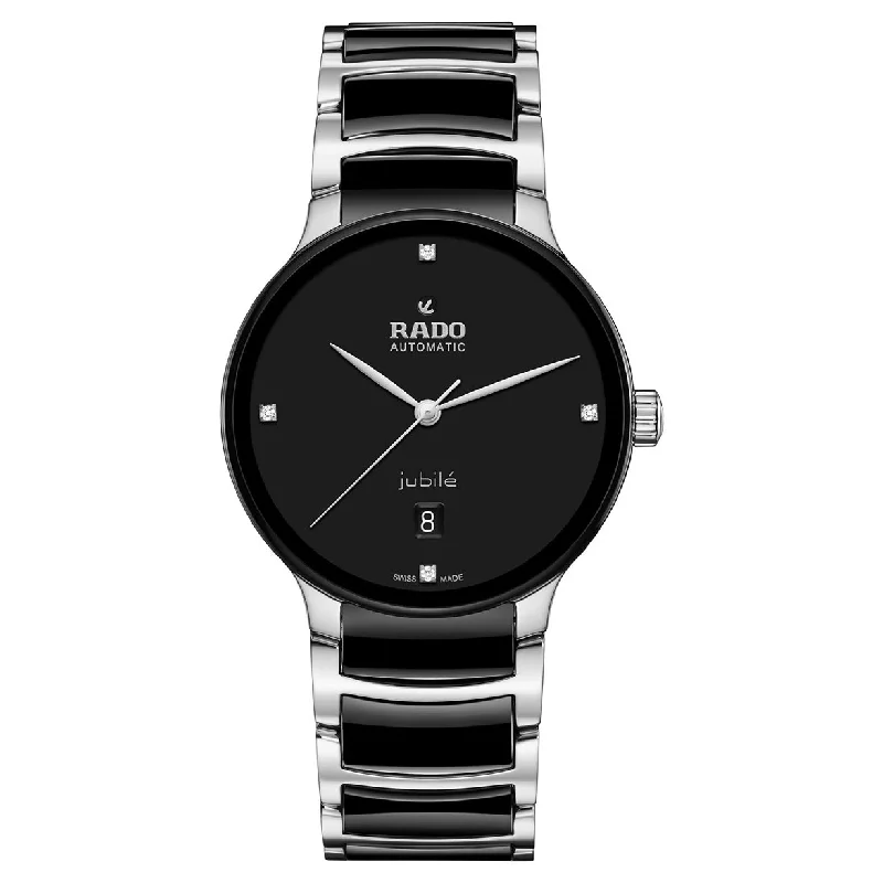 fitness tracking watches with heart rate and blood oxygen monitoring-Rado Centrix Black Dial Unisex 39.5mm