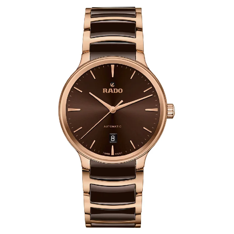 solar watches with eco-friendly materials for sustainability-Rado Centrix Brown Dial Unisex 39.5mm