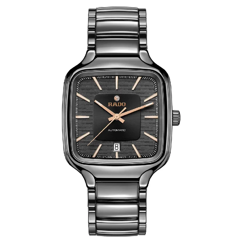 classic men’s wristwatches with leather straps and gold accents-Rado True Grey Dial Unisex 38mm