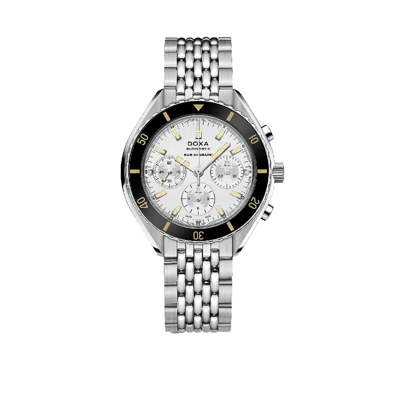 solar-powered sport watches for men with rugged design-DOXA SUB 200 C-GRAPH Searambler, stainless steel bracelet