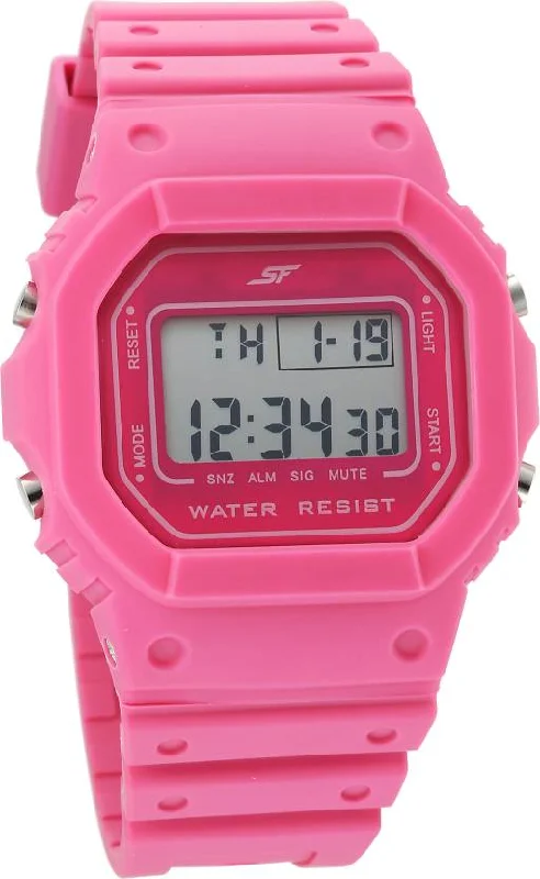 durable diving watches for professionals with high water resistance-Hexa Pink Digital Dial Polyurethane Strap