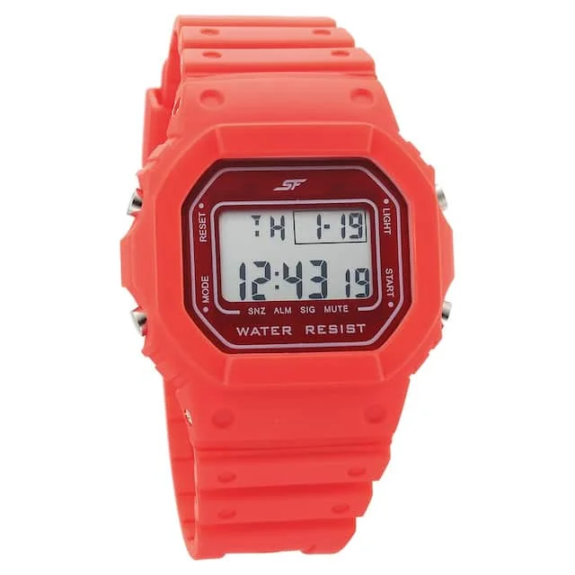 eco-friendly watches with natural materials for sustainability-Hexa Red Digital Dial Polyurethane Strap