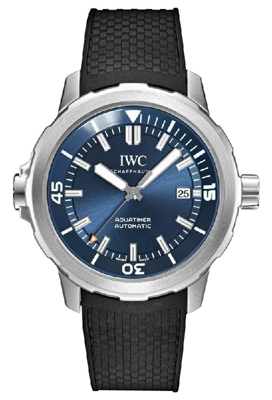 fitness trackers with heart rate monitoring and sleep tracking for women-Special Edition IWC Aquatimer "Expedition Jacques-Yves Cousteau" Automatic Stainless Steel Blue Dial Black Rubber Strap Date Divers Mens Watch IW329005