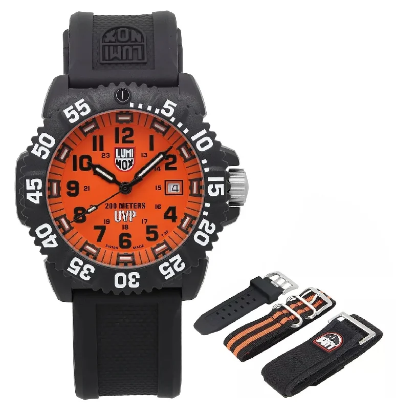 best hybrid smartwatches with fitness and productivity features-Special Edition Luminox Navy SEAL Colormark x Scott Cassell FastStrap UVP PC Carbon Orange Dial Interchangeable Strap Date Divers Quartz Mens Watch XS.3059.SEF