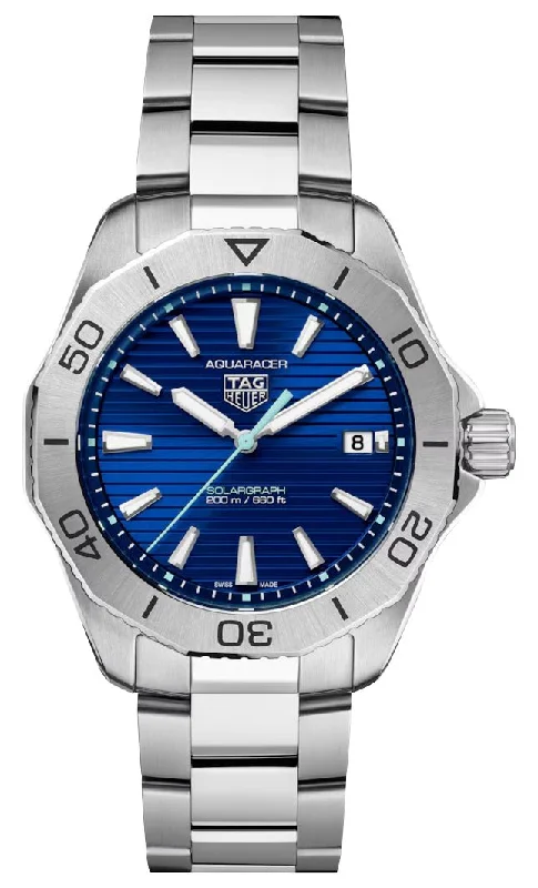 hybrid watches with heart rate tracking and classic analog face-TAG Heuer Aquaracer Professional 200 Solargraph Stainless Steel Blue Dial Date Divers Quartz Mens Watch WBP1113.BA0000