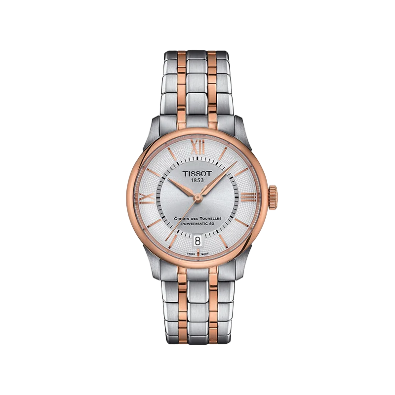 solar-powered watches for men with classic and eco-friendly designs-Tissot Chemin des Tourelles Powermatic 80 34mm - Rose Gold