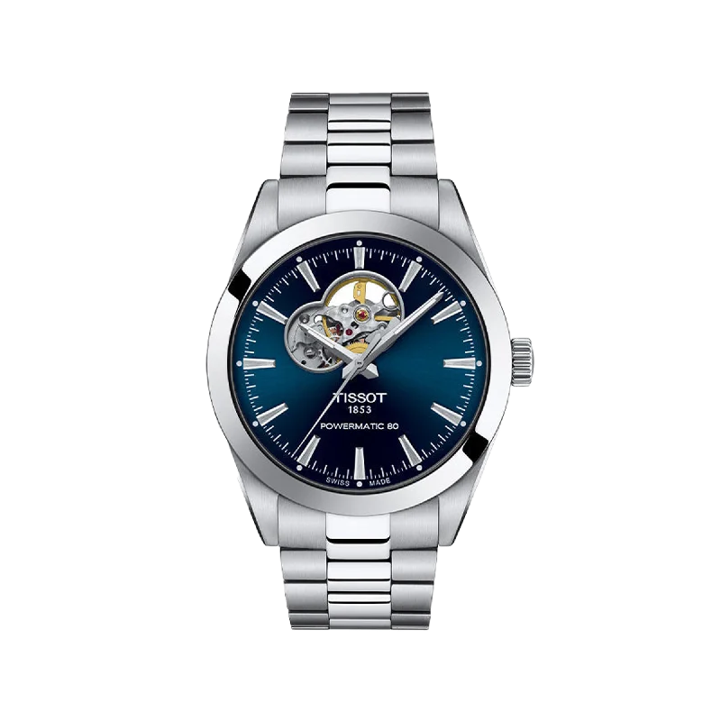 luxury watches with limited edition designs for collectors-Tissot Gentleman Powermatic 80 Open Heart - Blue