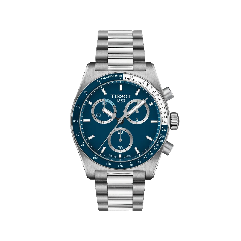 watches for men with large dials for outdoor adventures-Tissot PR 516 Chronograph - Blue