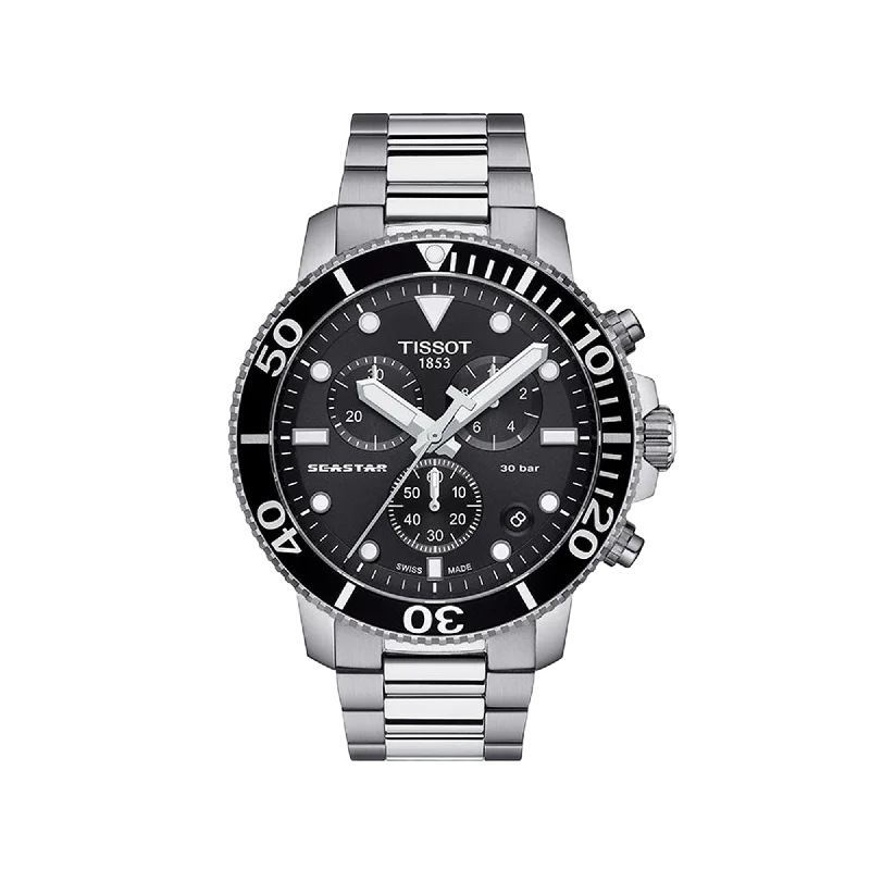 stylish watches for men with large face and easy-to-read numbers-Tissot Seastar 1000 Chronograph - Black