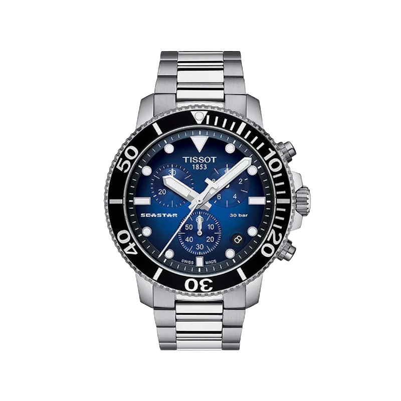 fitness watches with calorie counter and workout tracking for health-Tissot Seastar 1000 Chronograph - Blue with black bezel