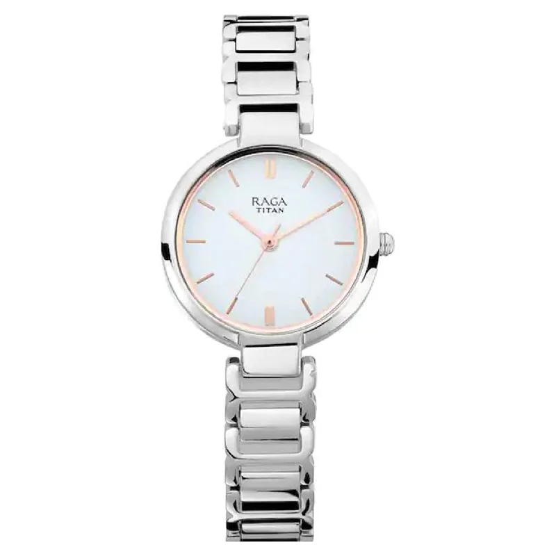 best watches for business professionals with sleek designs-Raga Viva White Dial & Metal Strap