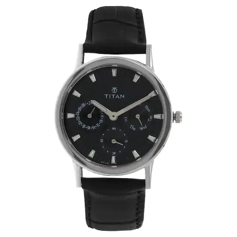 luxury watches with gold-plated designs for timeless appeal-Titan Black Dial & Black Leather Strap