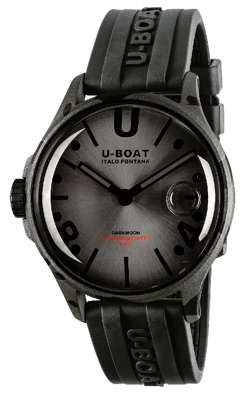 durable diving watches for professionals with high water resistance-U-Boat Darkmoon Camouflage Black PVD Gray Dial Black Rubber Strap Quartz Mens Watch 9550