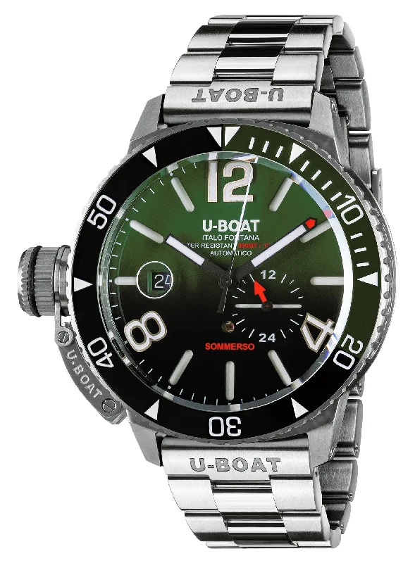 smartwatch for seniors with large fonts and emergency button-U-Boat Sommerso Automatic Stainless Steel Green and Black Dial Date Divers Mens Watch 9520/MT