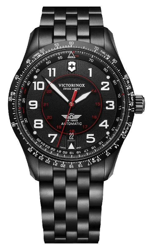 digital watches for sports with countdown and stopwatch functions-Victorinox Swiss Army Airboss Mechanical Automatic Black Stainless Steel Black Dial Date Mens Watch 241974