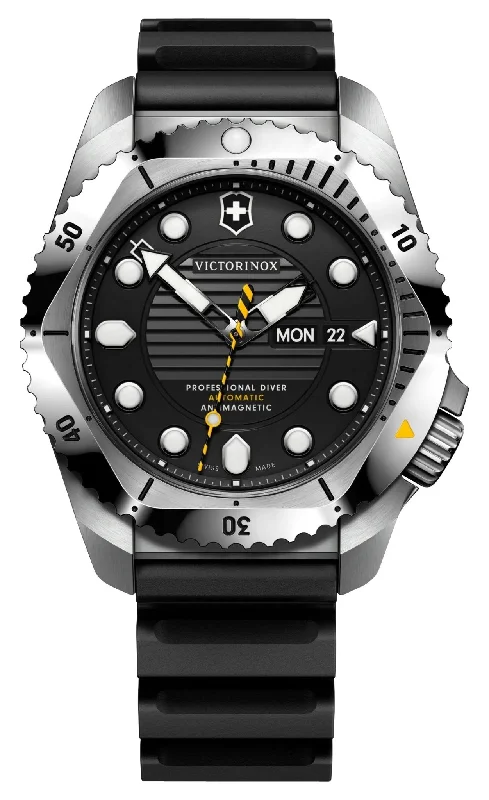 stylish women’s watches with bold color options for every look-Victorinox Swiss Army Dive Pro Automatic Stainless Steel Black Dial Black Rubber Strap Day/Date Divers Mens Watch 241994