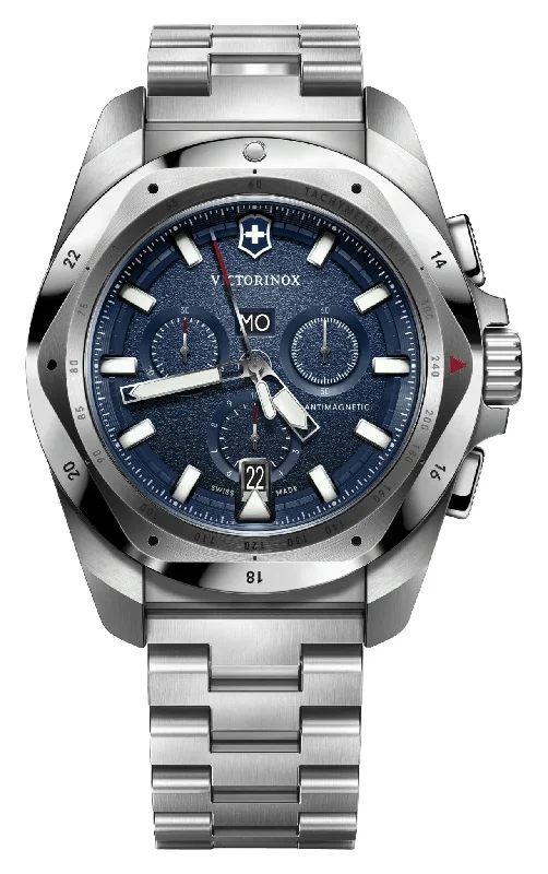 stylish sport watches with water resistance and durability-Victorinox Swiss Army I.N.O.X. Chronograph Stainless Steel Blue Dial Day/Date Divers Quartz Mens Watch 241985