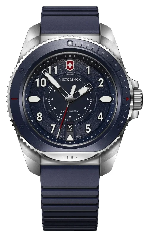 smartwatches for men with fitness and messaging features-Victorinox Swiss Army Journey 1884 Stainless Steel Blue Dial Blue Rubber Strap Date Divers Quartz Mens Watch 241975