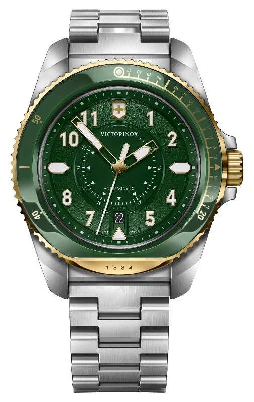 hybrid watches for men with analog design and digital features-Victorinox Swiss Army Journey 1884 Stainless Steel Green Dial Date Divers Quartz Mens Watch 242012